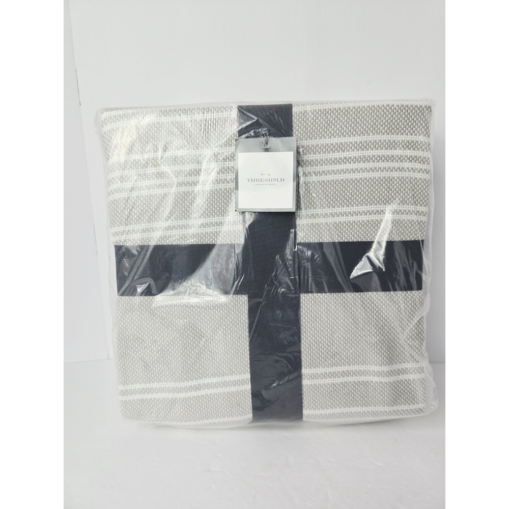 Threshold throw blanket grey white stripe %100 Cotton 108x92" NEW